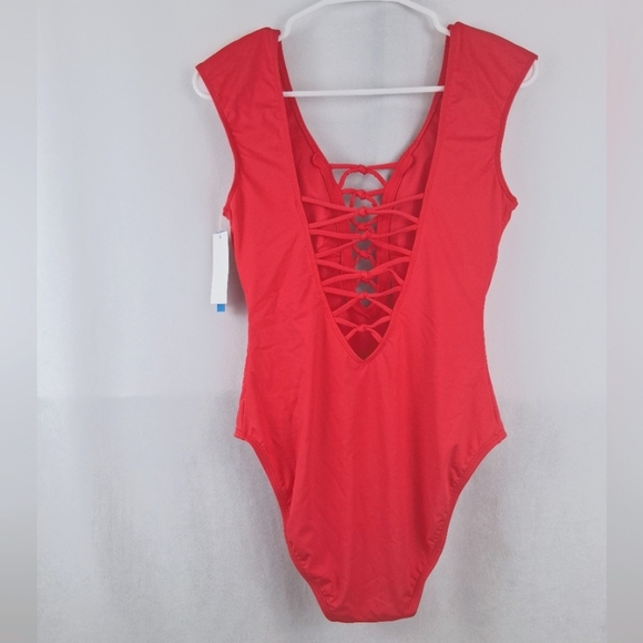 Bleu Rod Beattie Lace Up Cap Sleeve One Piece Swimsuit NWT Sz8 Pink/Coral - Picture 6 of 8